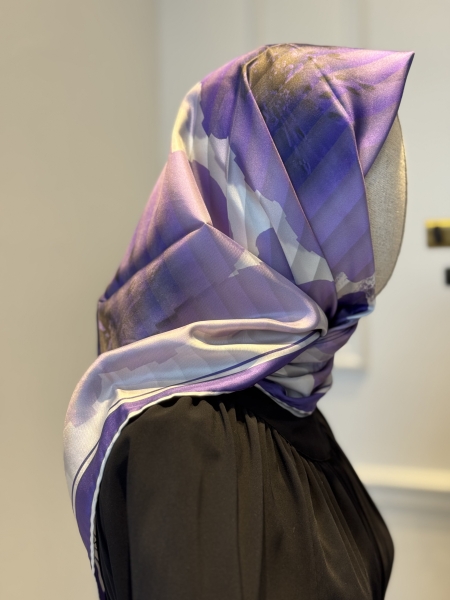 Armine Mavi Mor Batik Desen  Twil İpek Eşarp