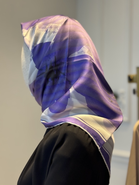 Armine Mavi Mor Batik Desen  Twil İpek Eşarp