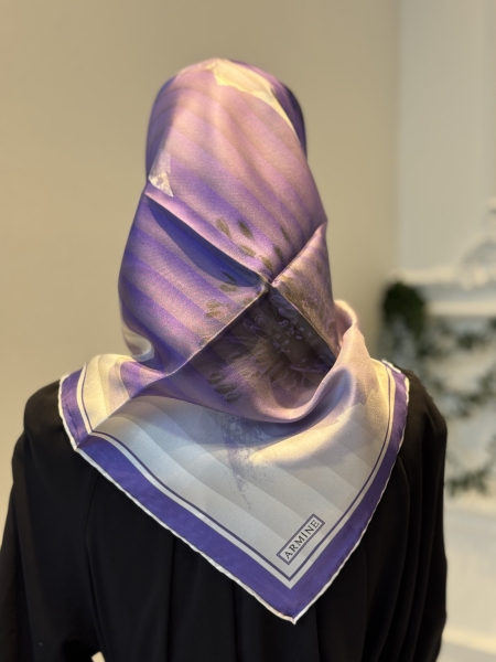 Armine Mavi Mor Batik Desen  Twil İpek Eşarp