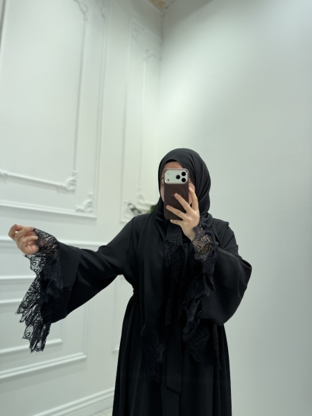 Dantel Kol Elbise Siyah