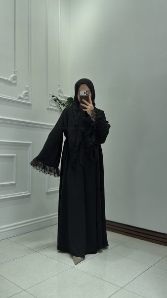 Dantel Kol Elbise Siyah