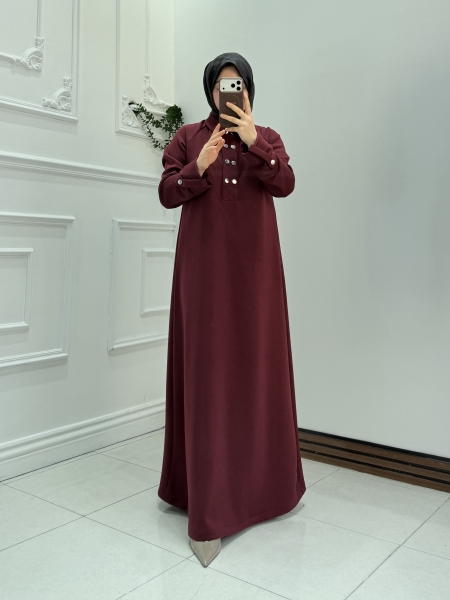 Düğmeli Oysho Elbise Bordo
