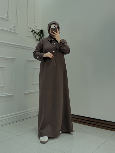 Düğmeli Oysho Elbise Kahverengi