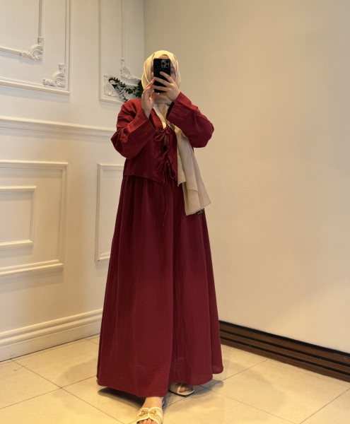 Müslin Etekli Takım Bordo