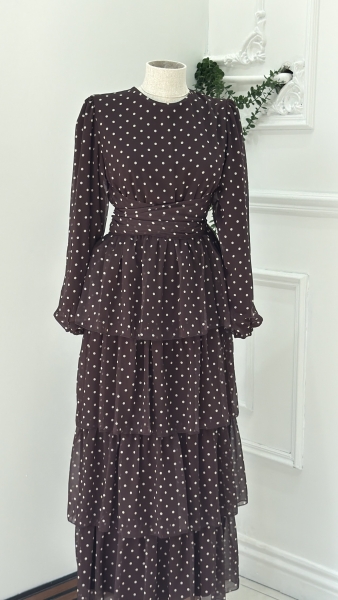 Puantiyeli Elbise Kahve