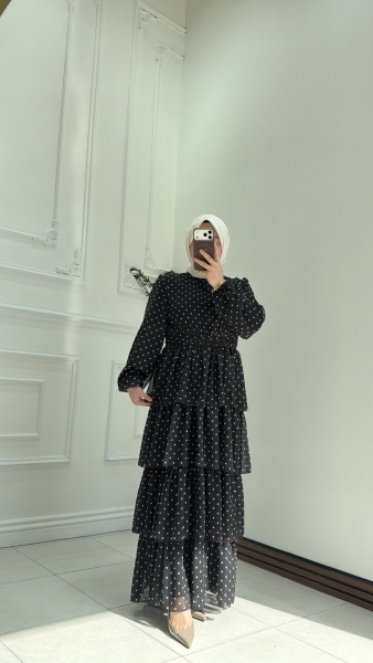 Puantiyeli Elbise Siyah