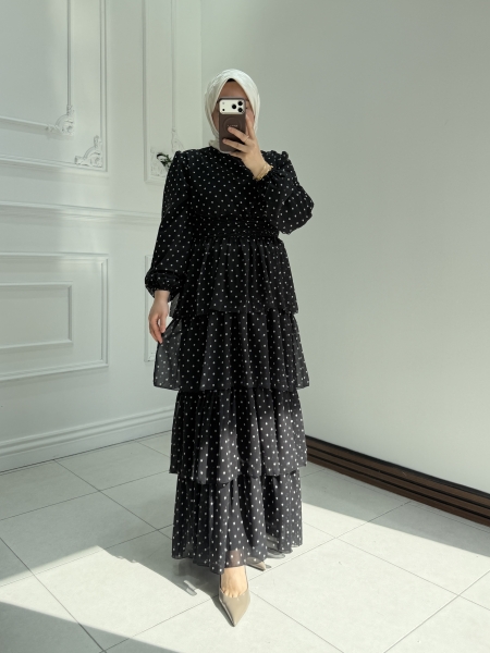 Puantiyeli Elbise Siyah