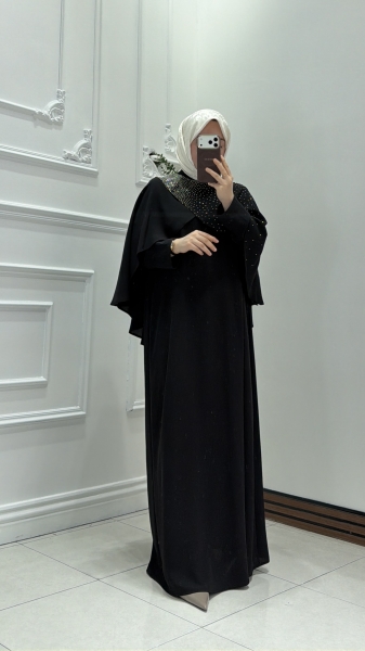 Seyra Taşlı Elbise Siyah