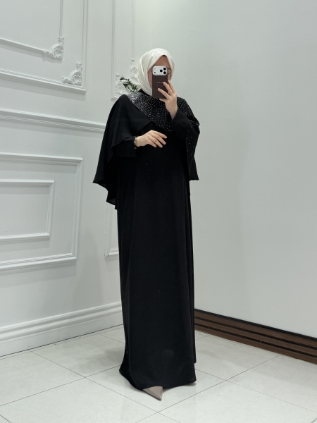 Seyra Taşlı Elbise Siyah