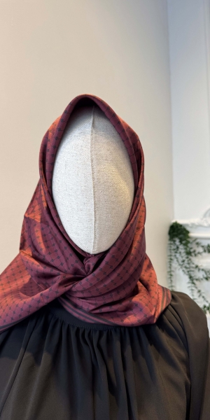 Armine Bordo Geometrik Desenli Twill İpek Eşarp