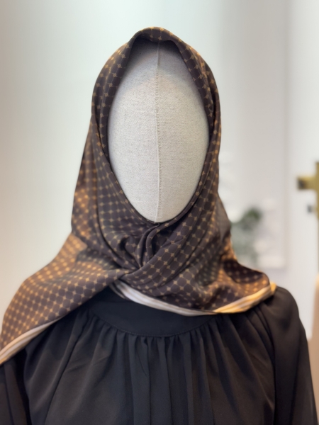 Armine Kahverengi Geometrik Desenli Twil İpek