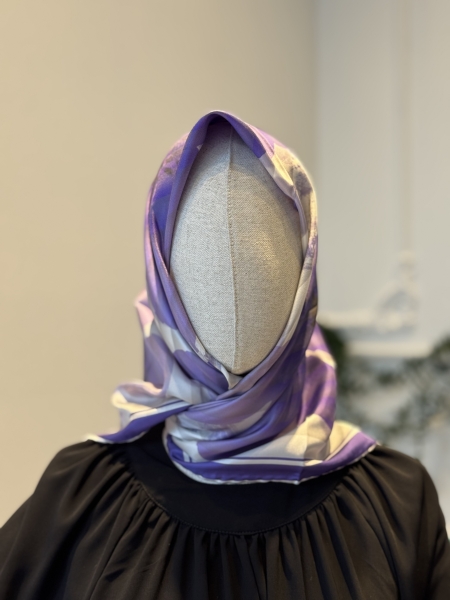Armine Mavi Mor Batik Desen Twil İpek Eşarp