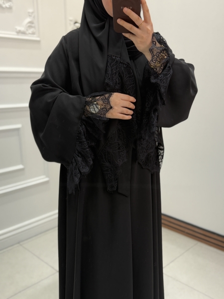 Dantel Kol Elbise Siyah