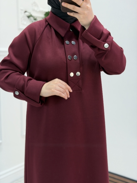 Düğmeli Oysho Elbise Bordo