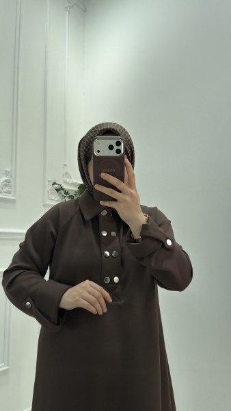 Düğmeli Oysho Elbise Kahverengi