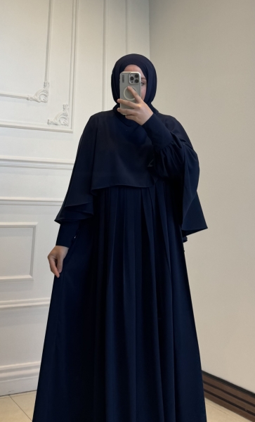 Firdevs Elbise Lacivert Pelerinli