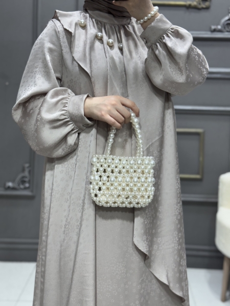 İncili Elbise Bej Desenli