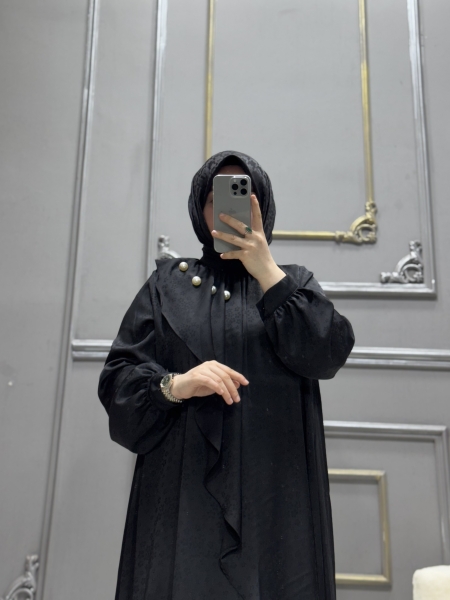 incili Elbise Siyah Desenli