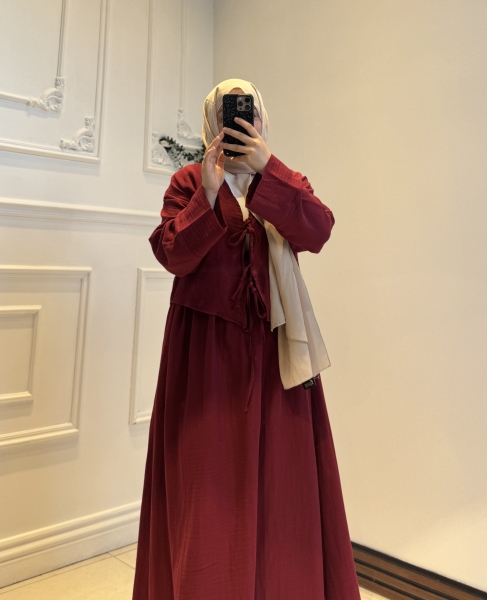 Müslin Etekli Takım Bordo