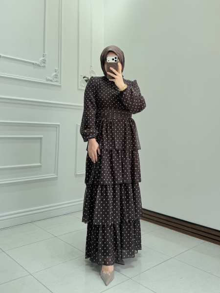 Puantiyeli Elbise Kahve