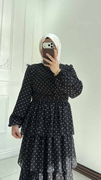 Puantiyeli Elbise Siyah